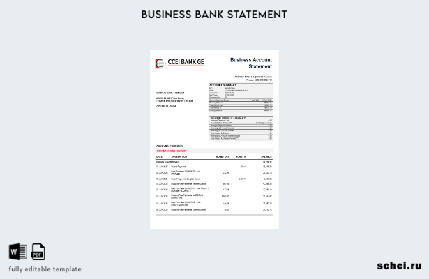 цифровая загрузка CCEI Bank выписка по счету бизнес компании шаблон в формате Wo